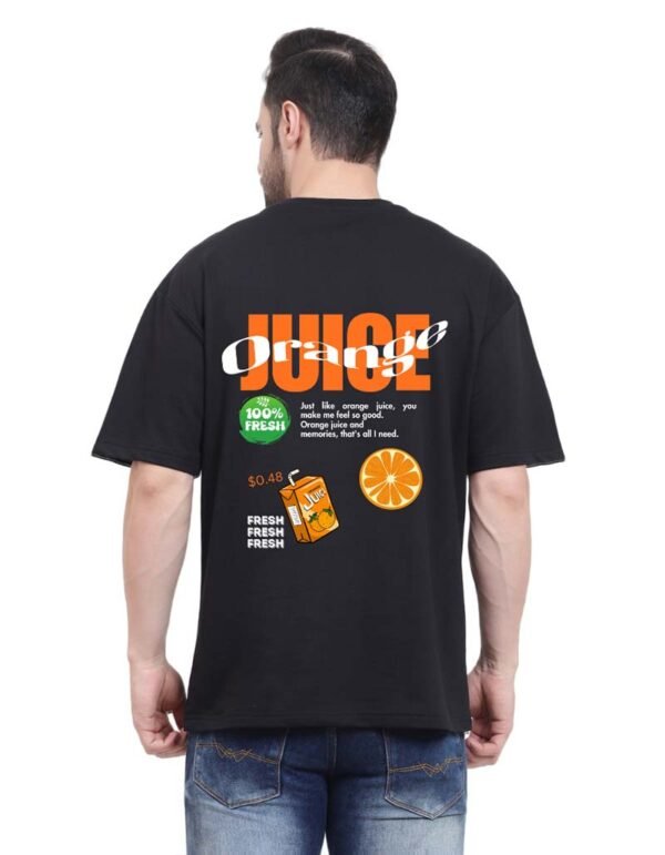 Orange Juice Design Oversize Black T-shirt